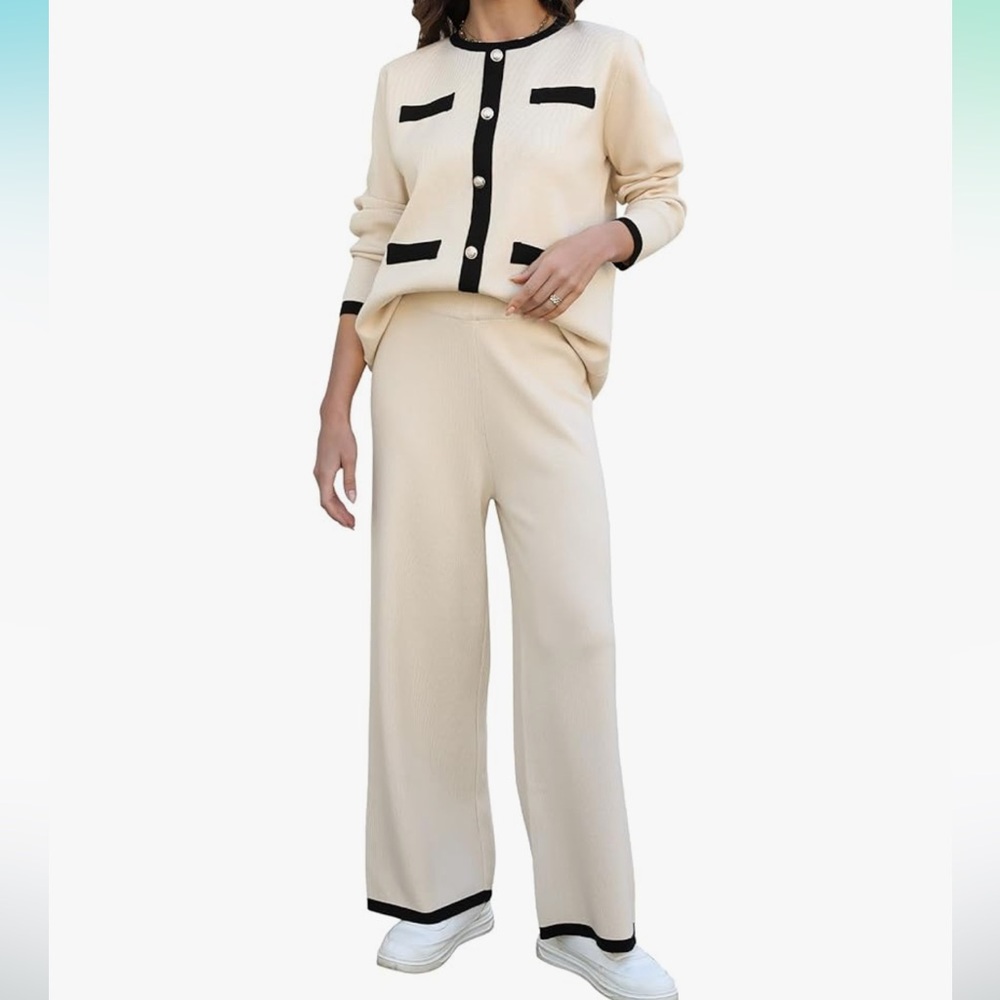 Elegant Cream Wide Leg Pant Set